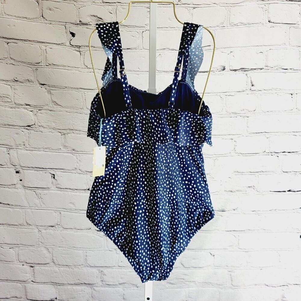 Kona Sol Women's Polka Dot Ruffle Shoulder One Piece Swimsuit, BT7-T - Picture 3 of 5